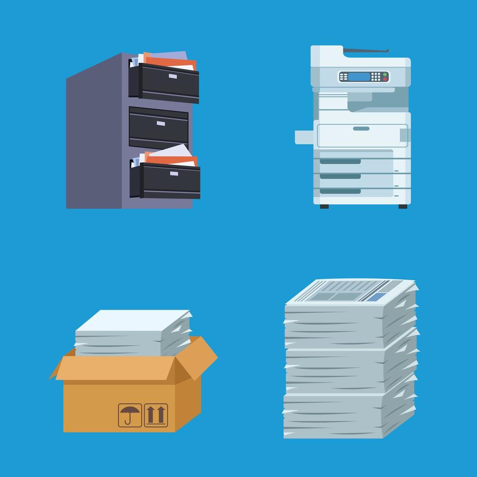 office paperwork four icons vector