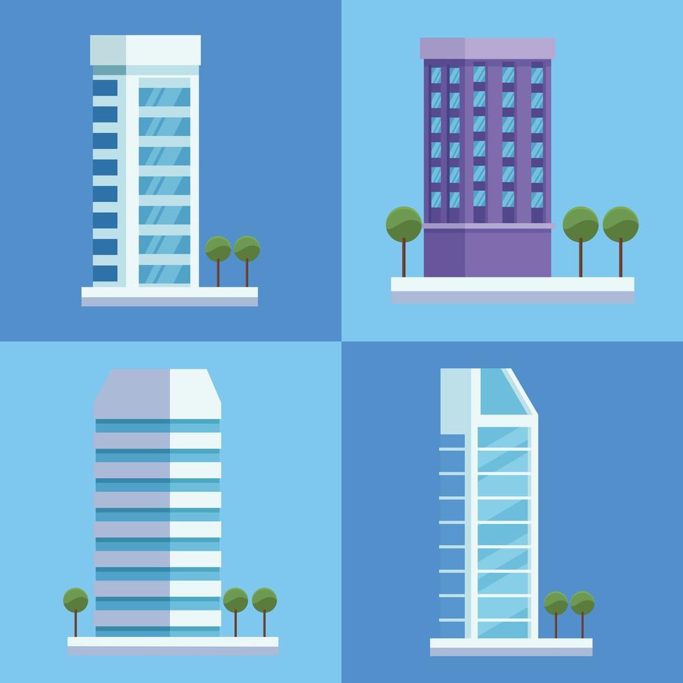 four city buildings icons vector