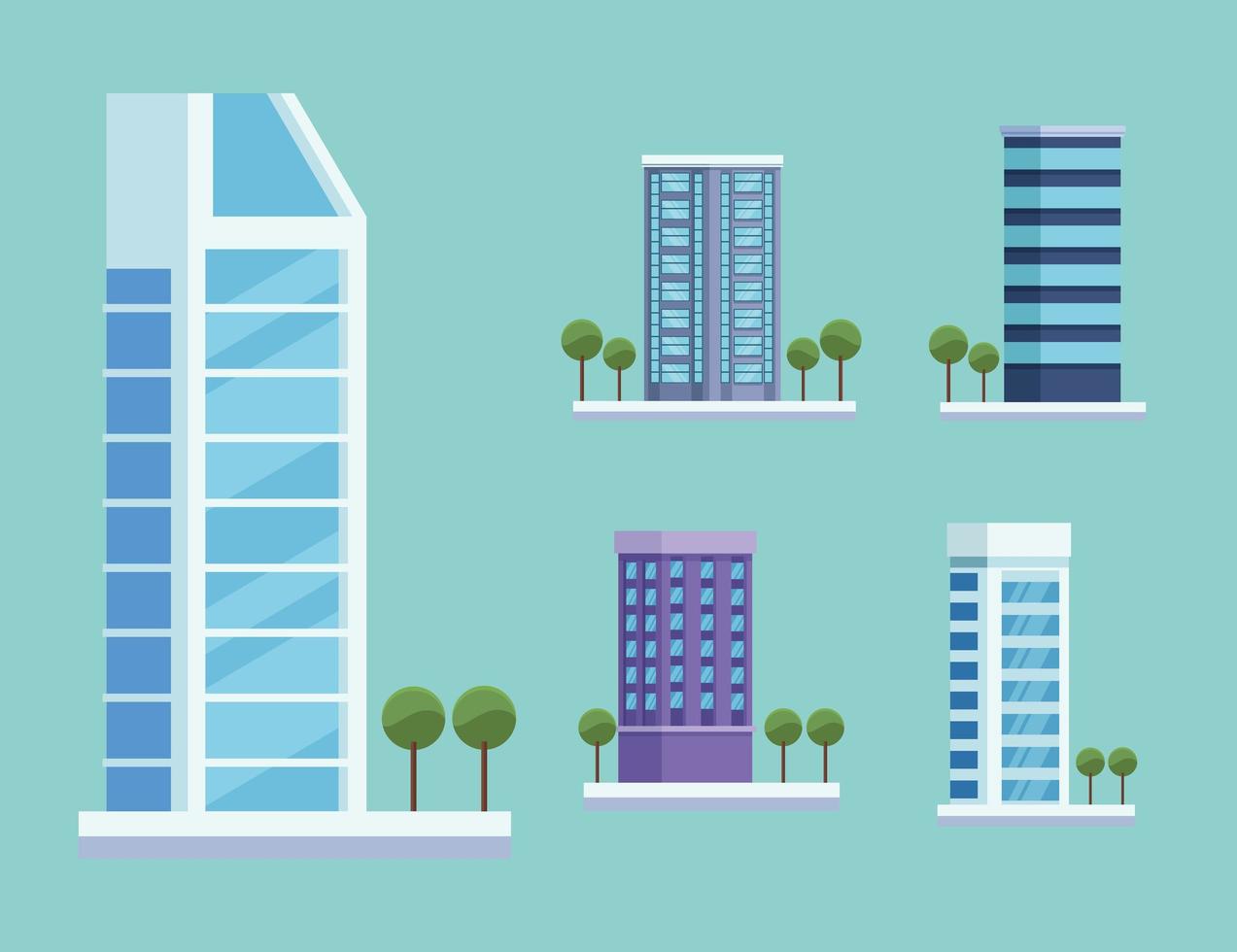 five city buildings icons vector