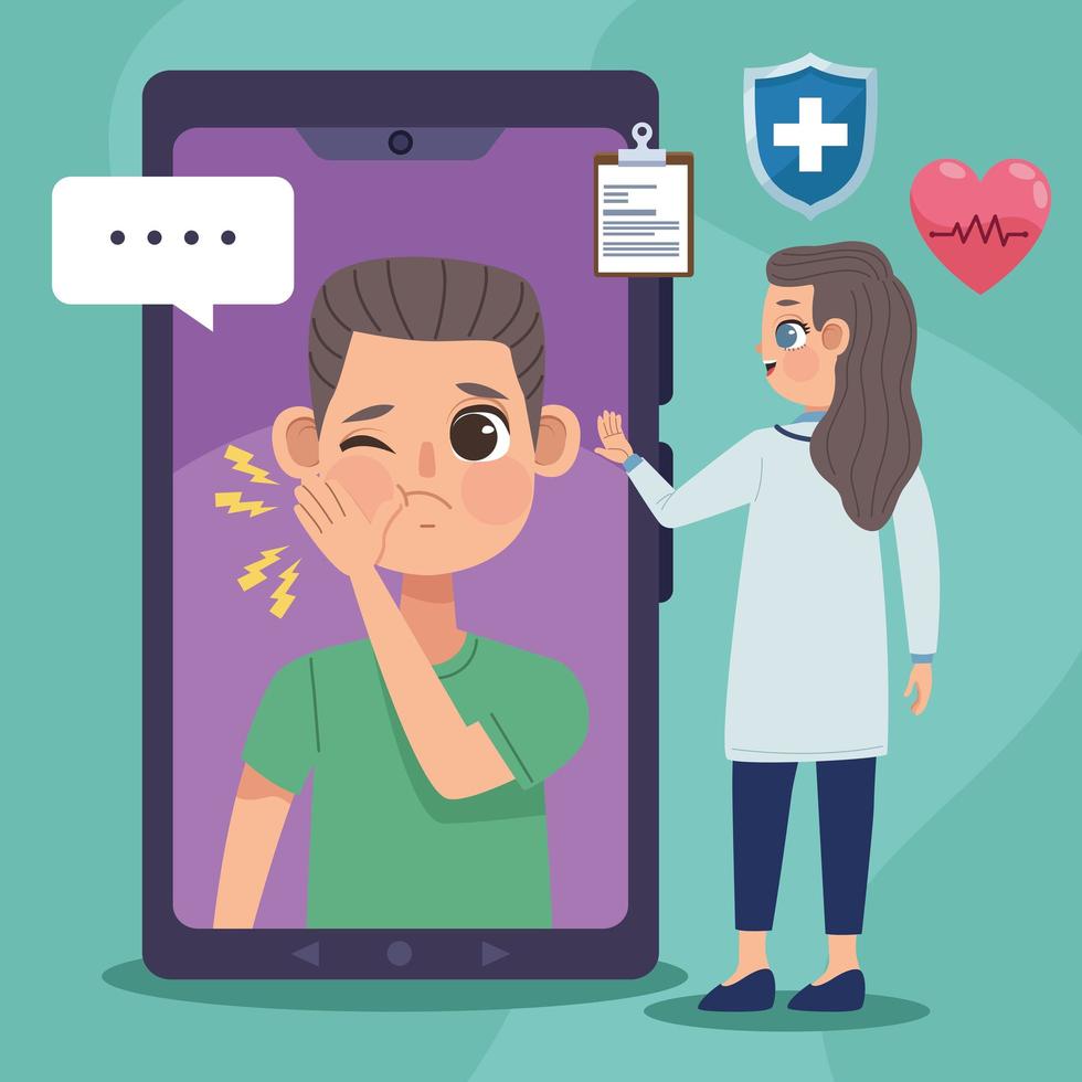 patient in smartphone and doctor vector