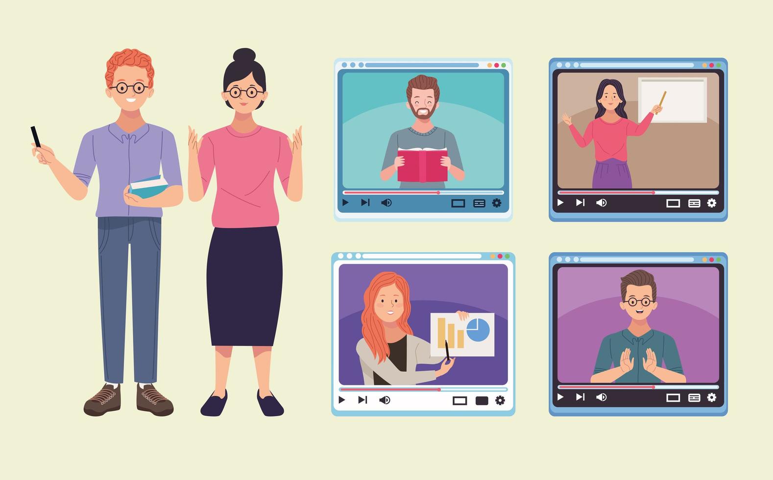 teachers in webpages templates vector