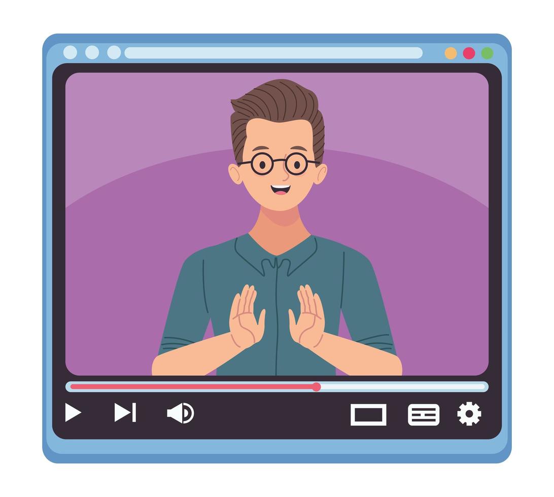 man teaching in webpage vector