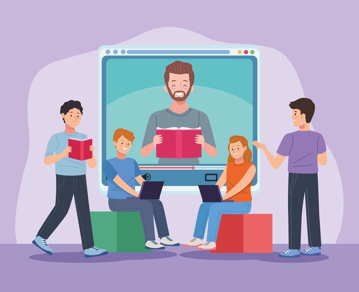teacher in webpage and students vector