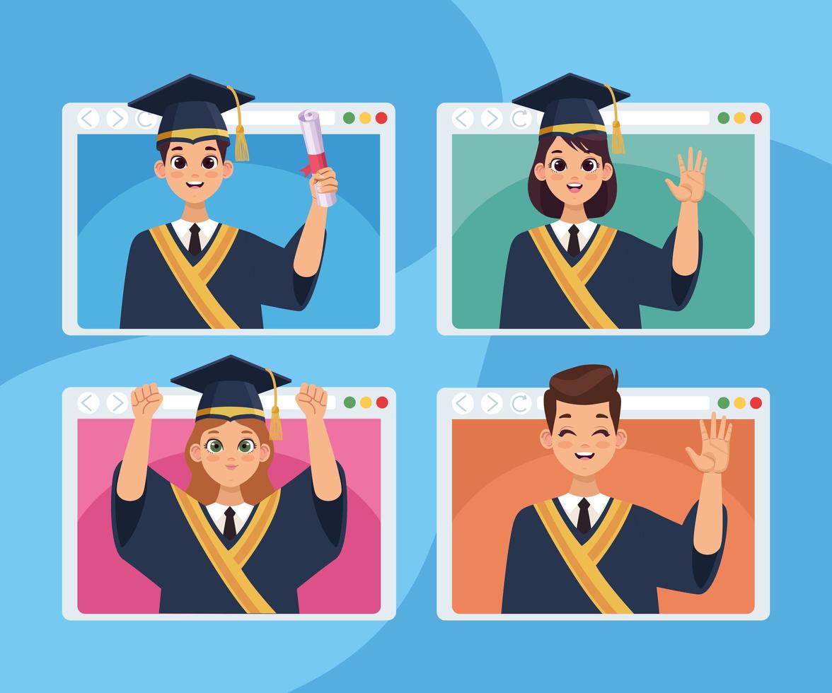 four graduates in webpages vector