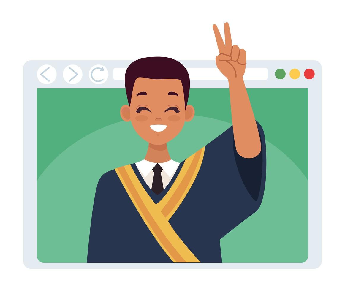 afro graduate man in webpage vector