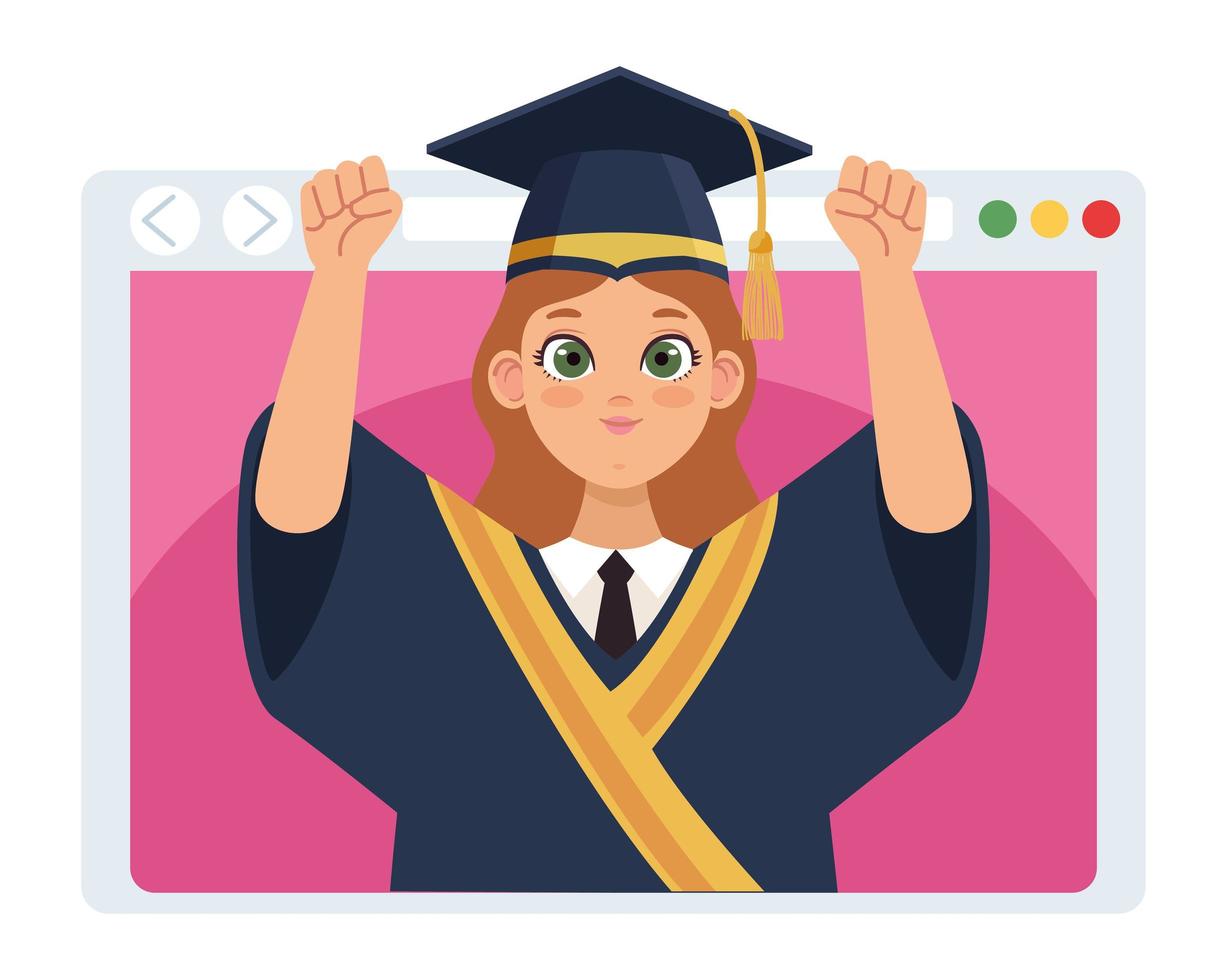 mujer graduada en pagina web vector