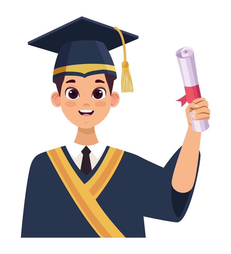 boy graduate with diploma vector