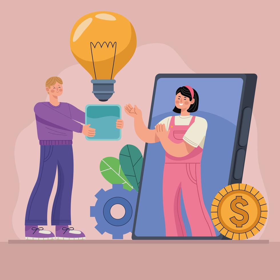 couple in smartphones online deals vector