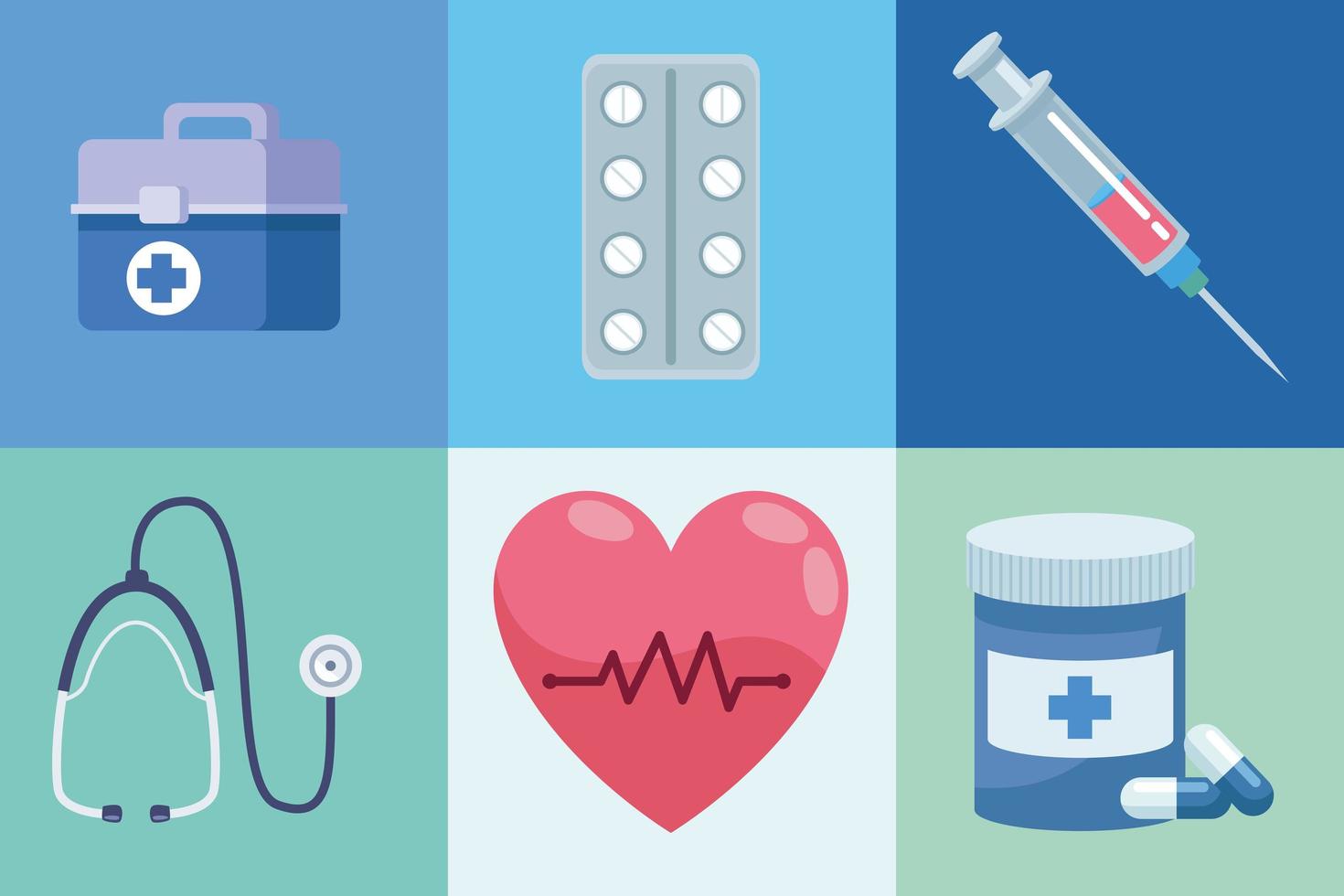 six medical healthcare icons vector