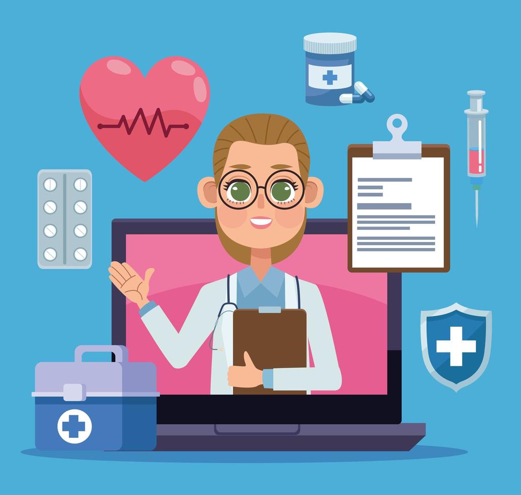 laptop with telemedicine icons vector