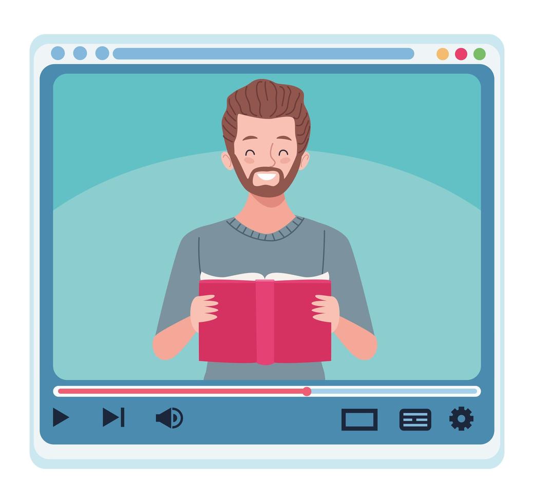 man reading book online vector