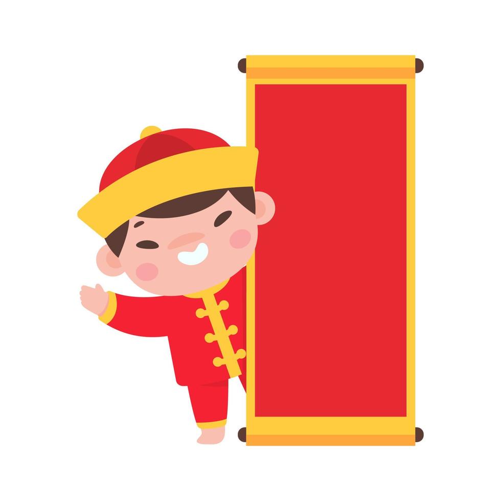 Chinese children wear red national costumes to celebrate Chinese New Year. vector