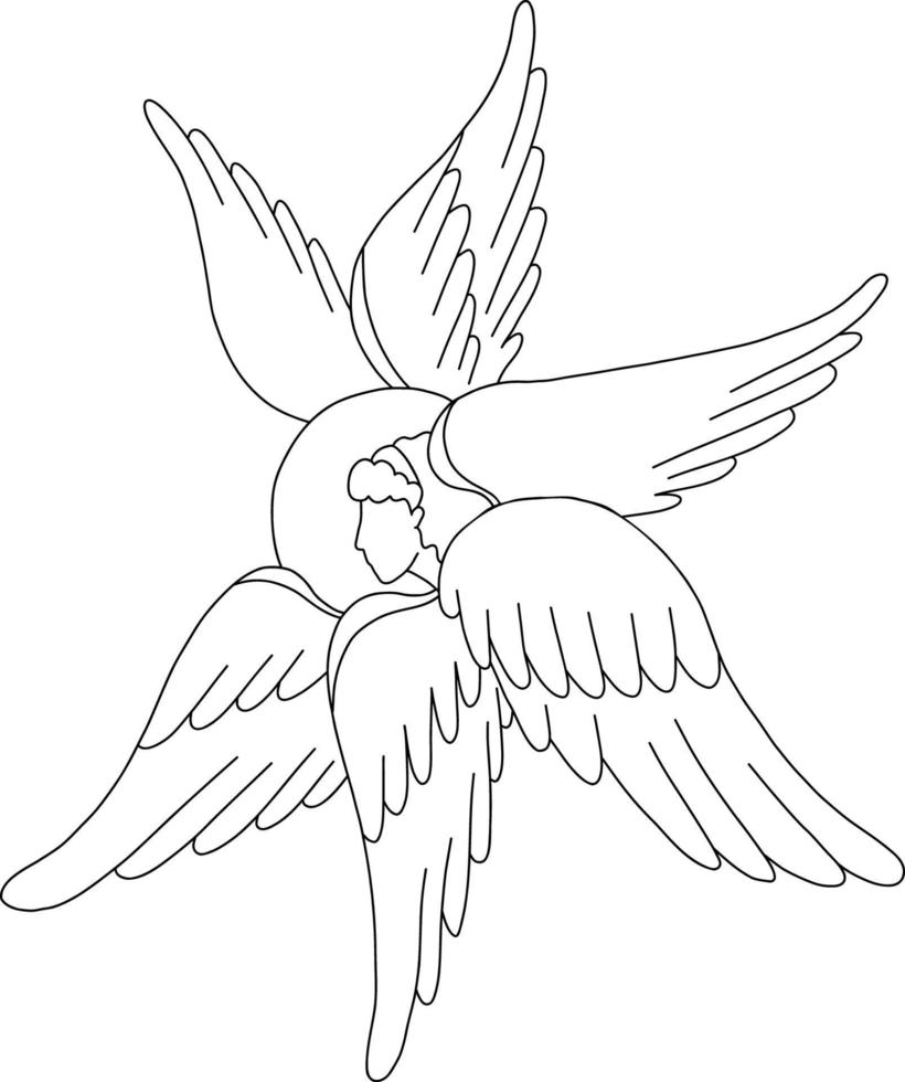 Seraph, six winged Angel. Religious symbol. Vector illustration