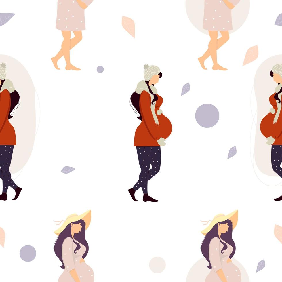 Seamless pattern with pregnant girls.  Vector illustration