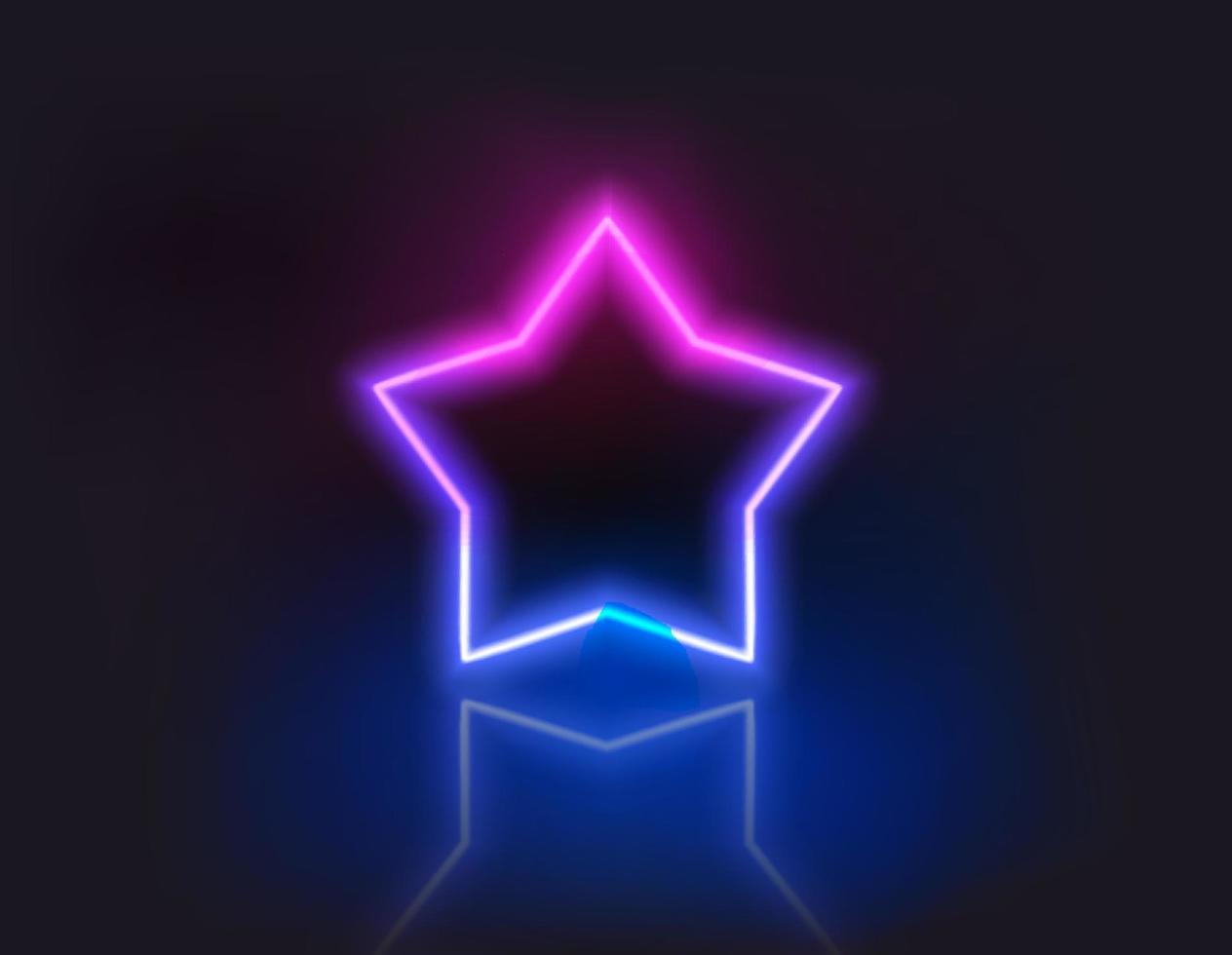 Star shape neon glowing frame on dark background. Trendy color vivid gradient. Template for design vector