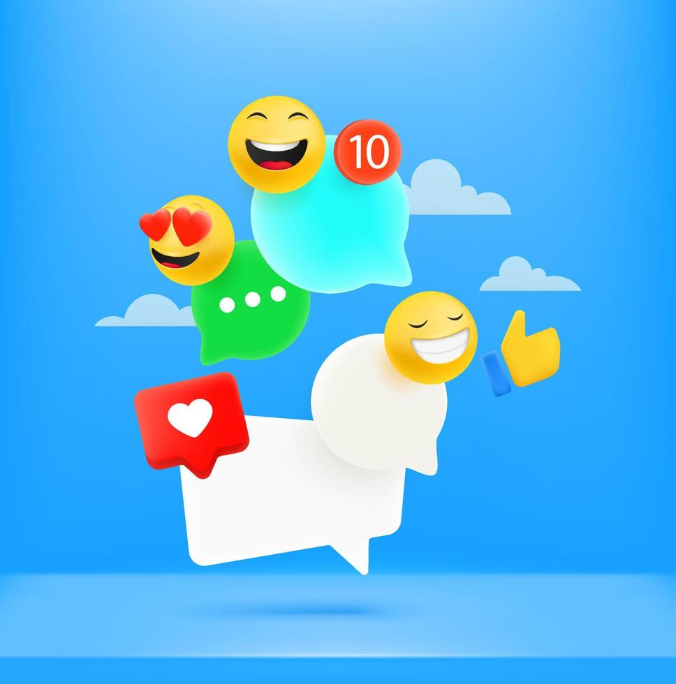 Social media communication vector concept with speech bubbles