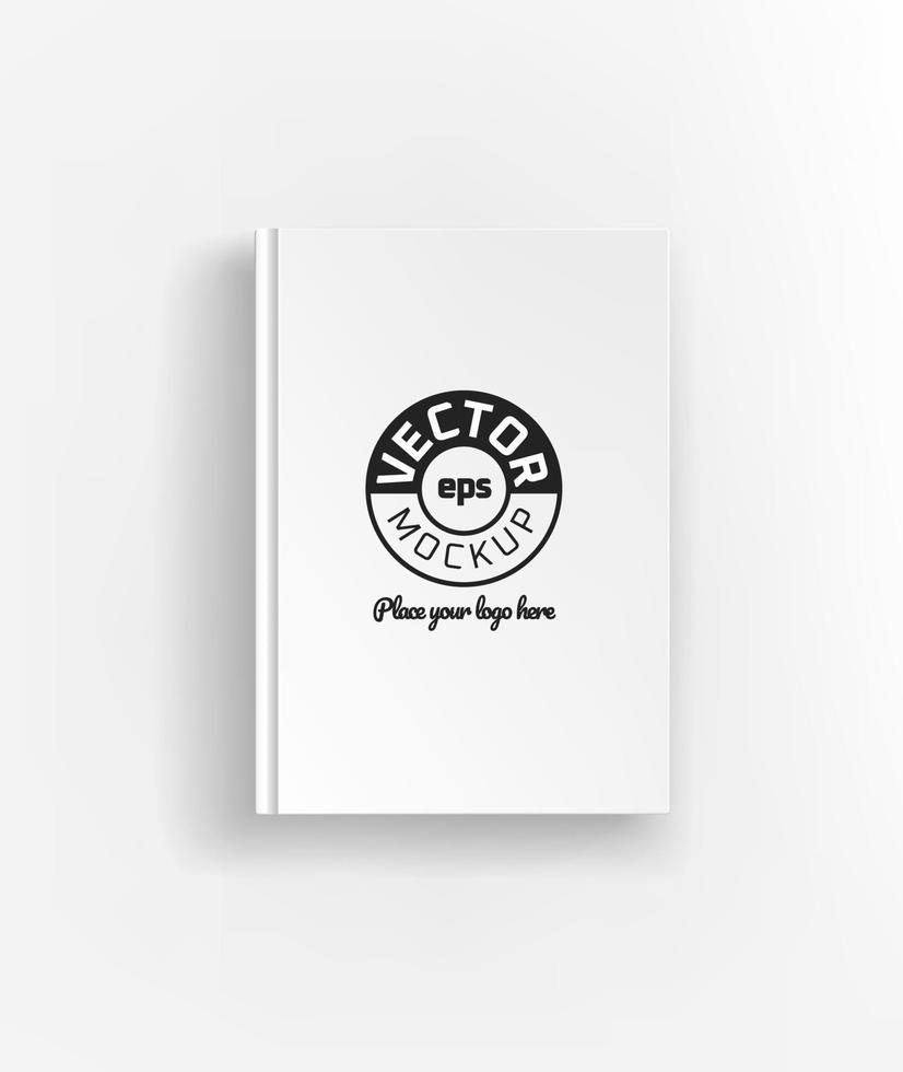 Book with white cover lying on a table. Vector mockup. Place your logo or any content
