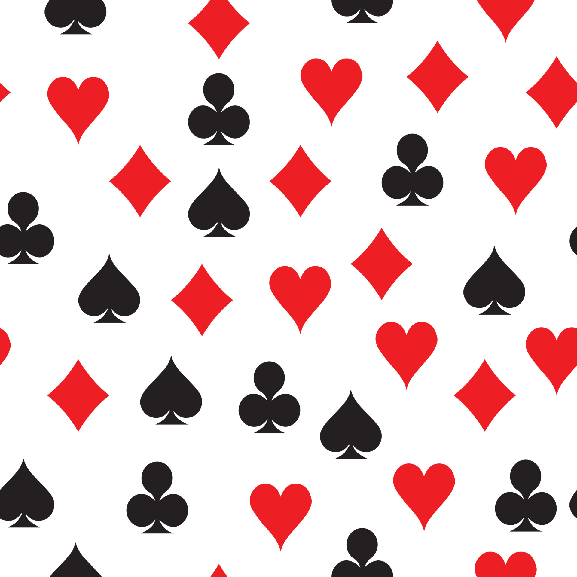 Playing Card Diamond, Flower, Spade and Heart Symbols Seamless