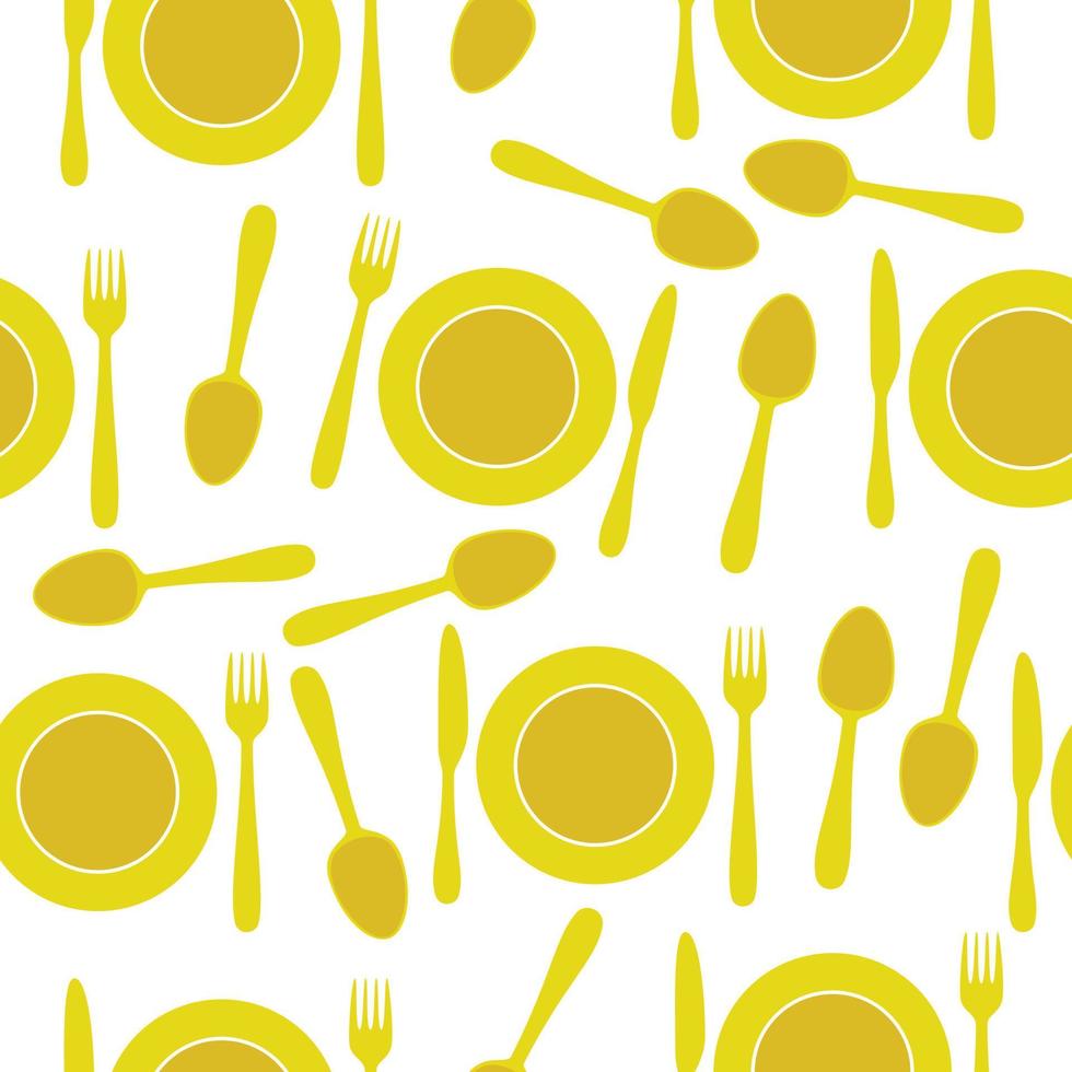 Restaurant Plate, Fork, Knife and Spoon Icon Seamless Background