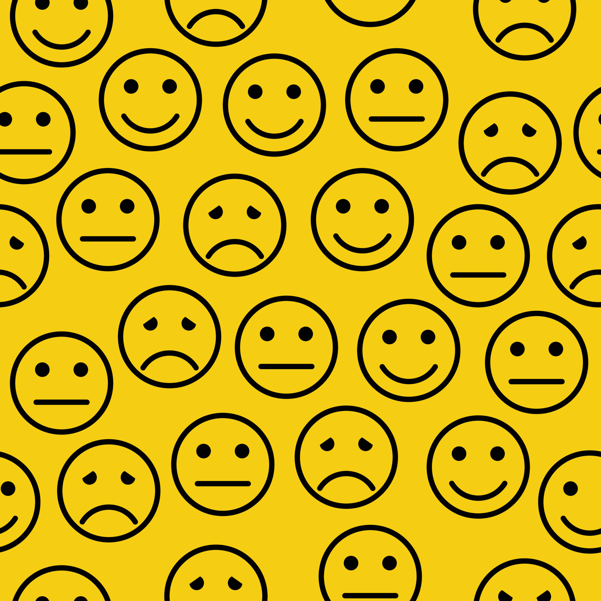 Happy, Angry, Disappointed and Sad Emoji Face Seamless Background
