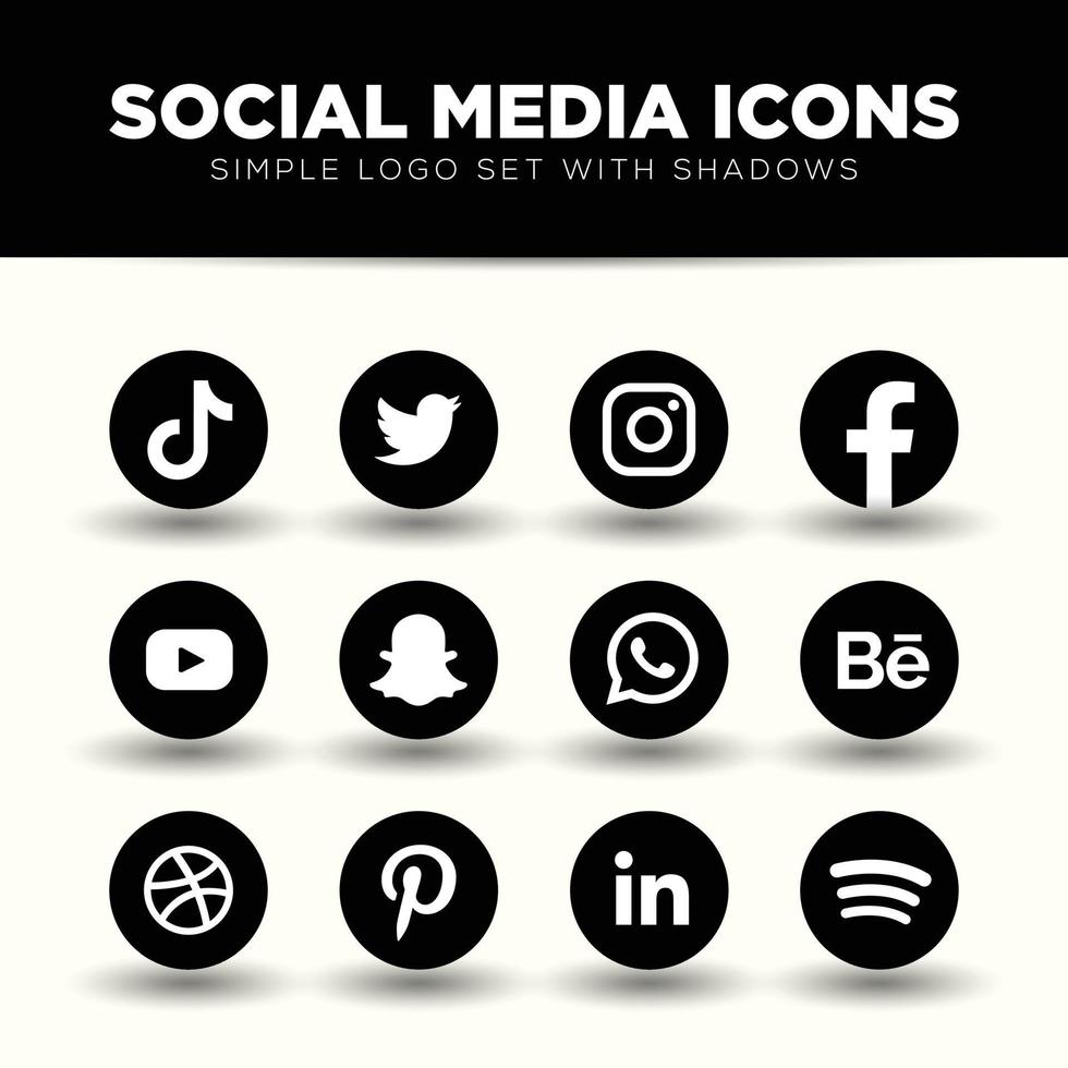 social media icon set black and white color vector