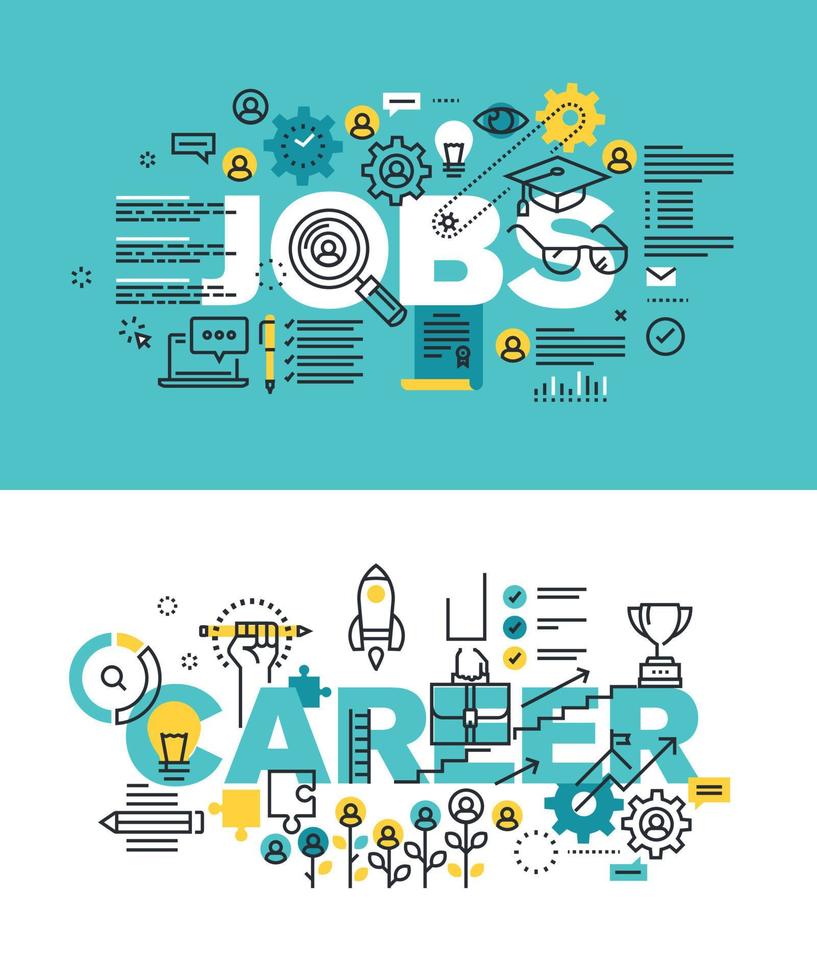 Set of modern vector illustration concepts of words jobs and career