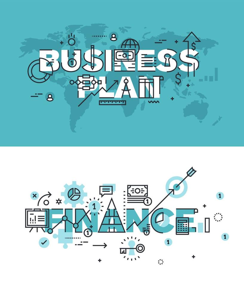 conjunto de conceptos modernos de ilustración vectorial de palabras plan de negocios y finanzas vector