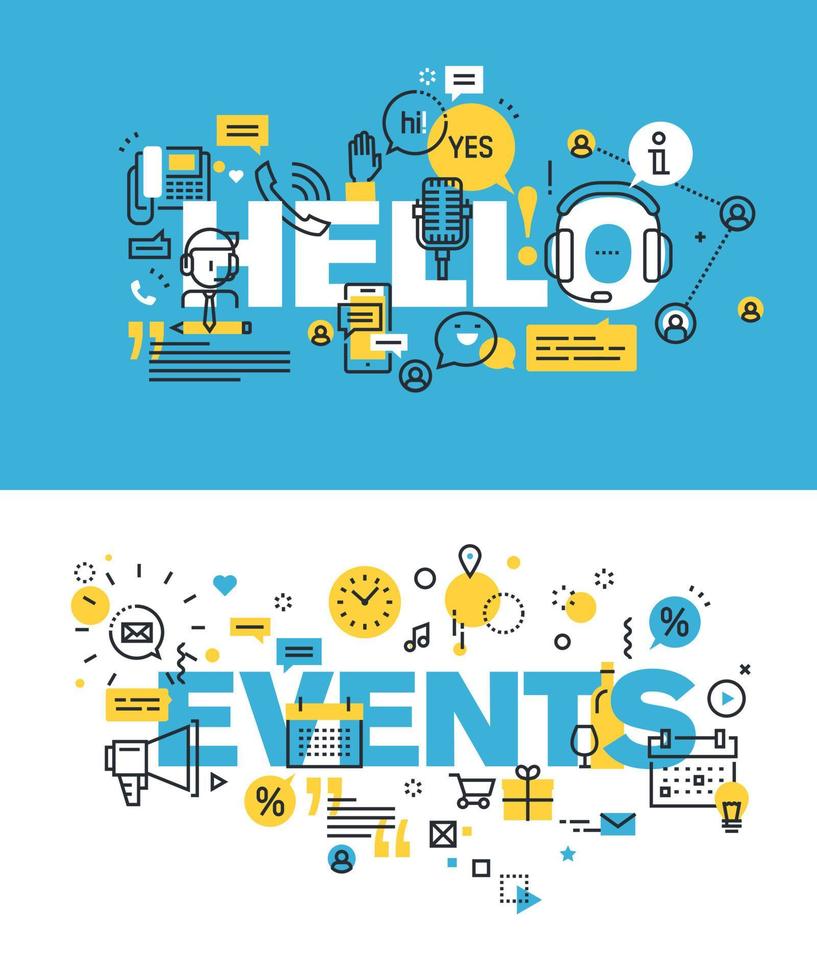 Set of modern vector illustration concepts of words hello and events