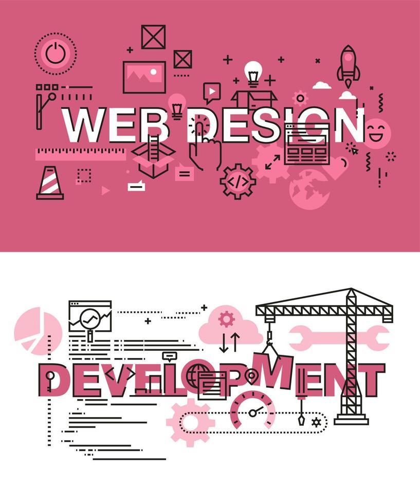 Set of modern vector illustration concepts of words web design and development