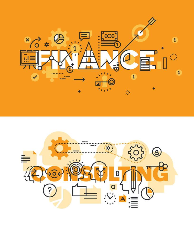 conjunto de conceptos modernos de ilustración vectorial de palabras finanzas y consultoría vector