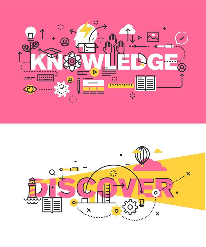 Set of modern vector illustration concepts of words knowledge and discover