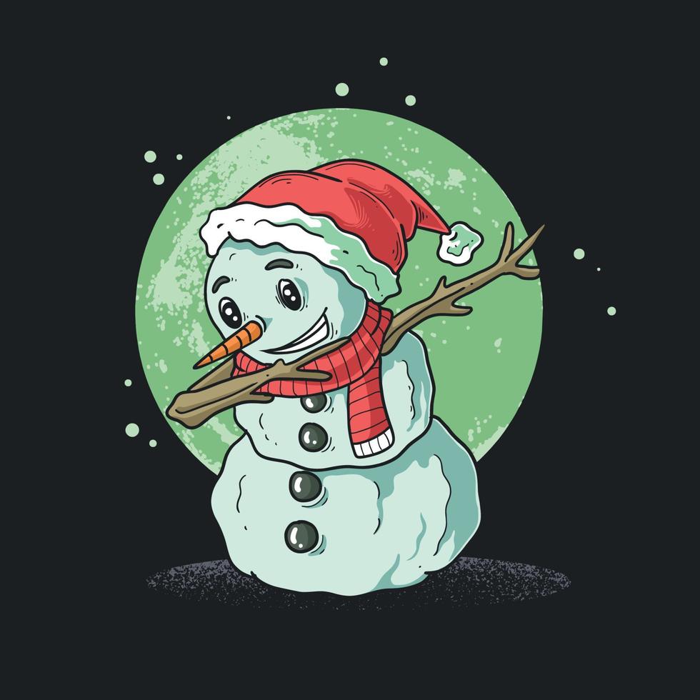 Cute Snowman With Red Scarf Dabbing In The Night Winter vector