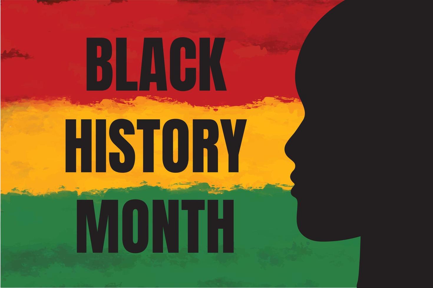 Black history month banner with woman black silhouette and African American grunge textured flag. Vector design for USA ethnic heritage holiday celebration. Invitation, flyer design