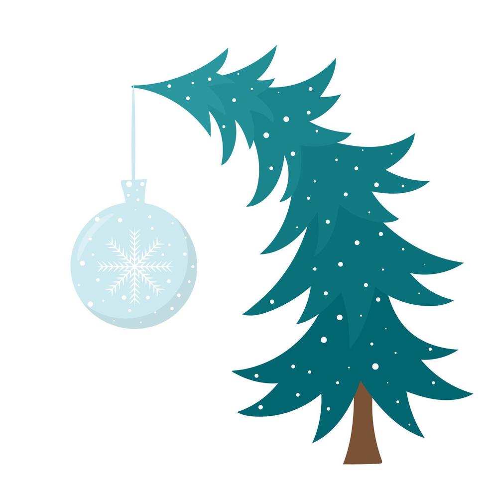 Curved oblique fir tree with Christmas ball vector illustration