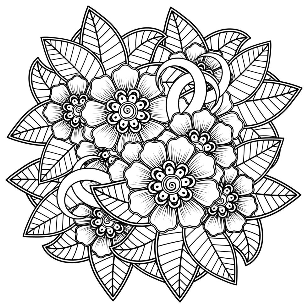 mehndi flower for henna, mehndi, tattoo, decoration. Decorative ornament in ethnic oriental style, doodle ornament, outline hand draw. Coloring book page. vector