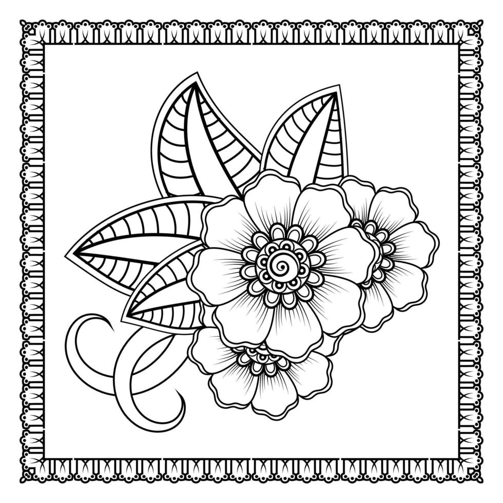 flor mehndi para henna, mehndi, tatuaje, decoración. adorno decorativo en estilo étnico oriental, adorno de doodle, dibujo a mano de contorno. página de libro para colorear. vector