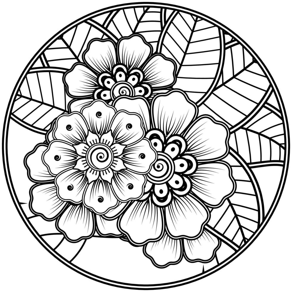 mehndi flower for henna, mehndi, tattoo, decoration. Decorative ornament in ethnic oriental style, doodle ornament, outline hand draw. Coloring book page. vector