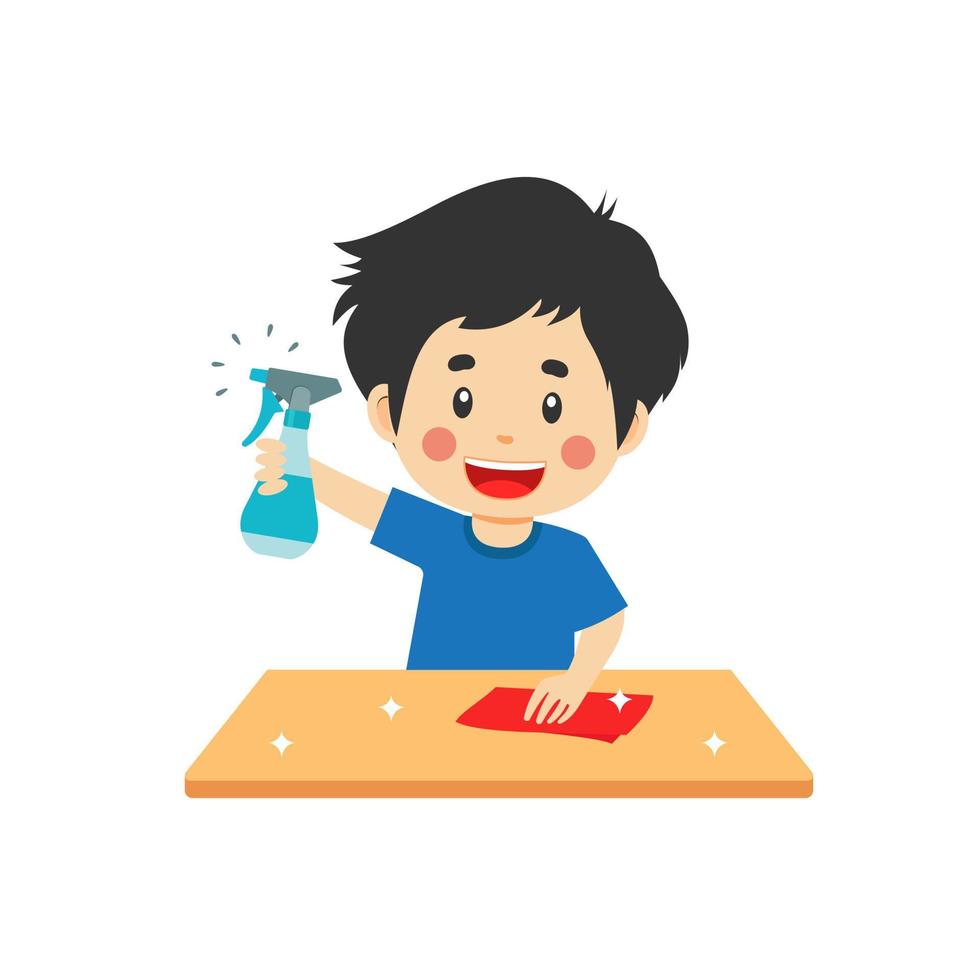 Cute Boy is Cleaning the Table vector