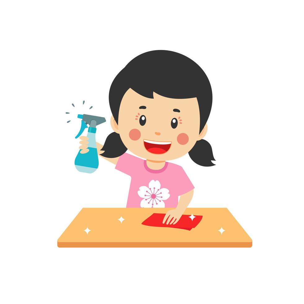 Cute Boy is Cleaning the Table vector