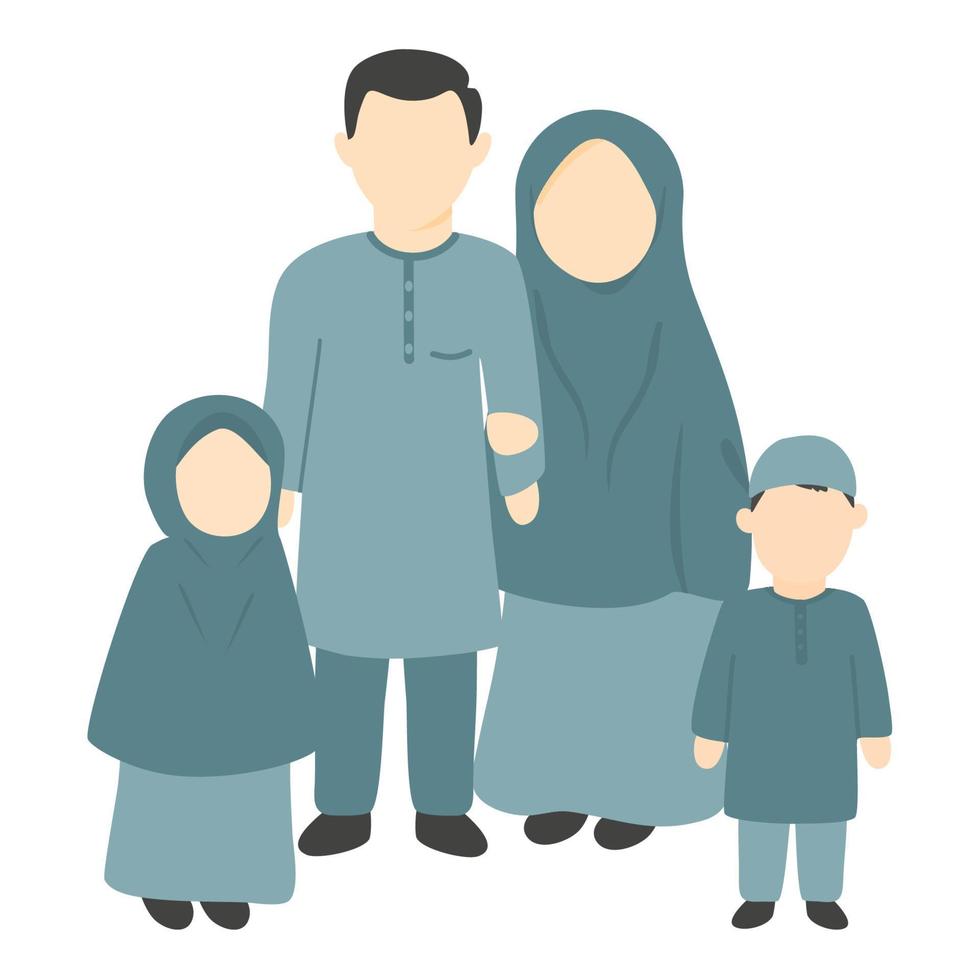 happy muslim family with their two children vector