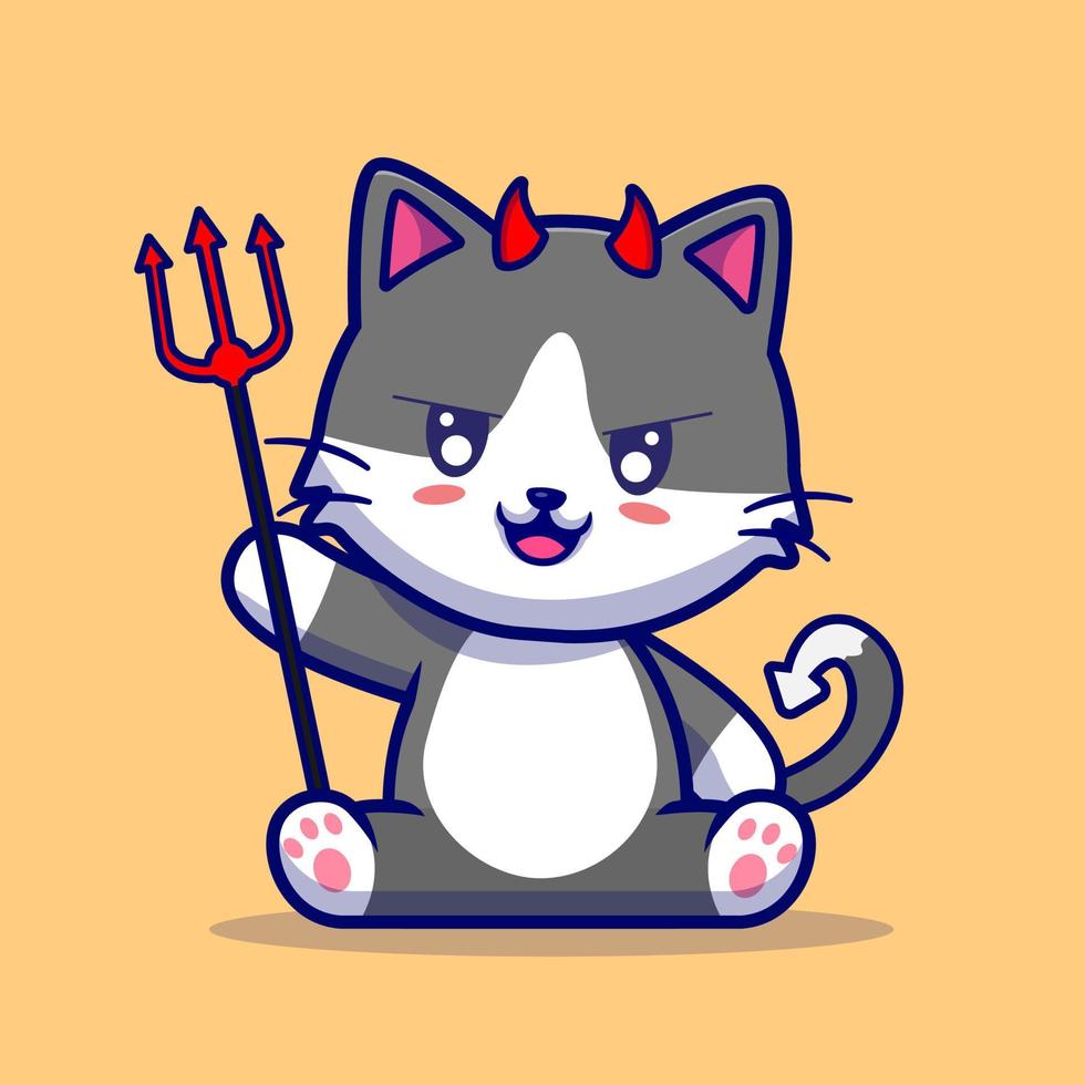 diablo cosplay lindo gato ilustración de dibujos animados vector