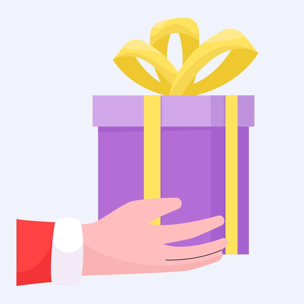 Hand of santa claus holding a christmas gift box vector