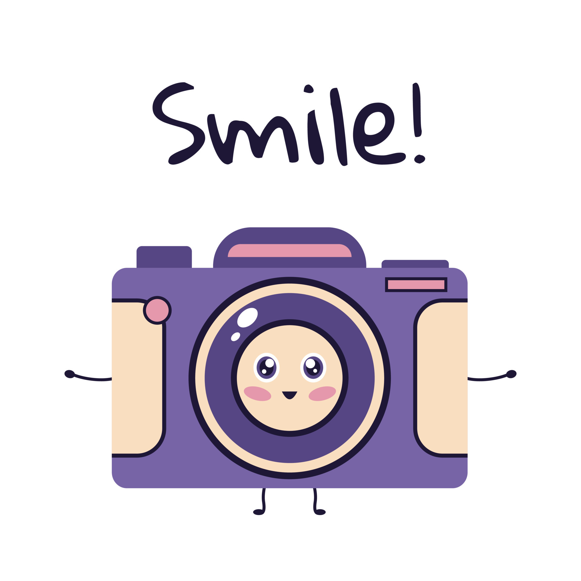 Cute character photo camera. Happy camera says Smile. Flat vector  illustration in cartoon style. 4315828 Vector Art at Vecteezy
