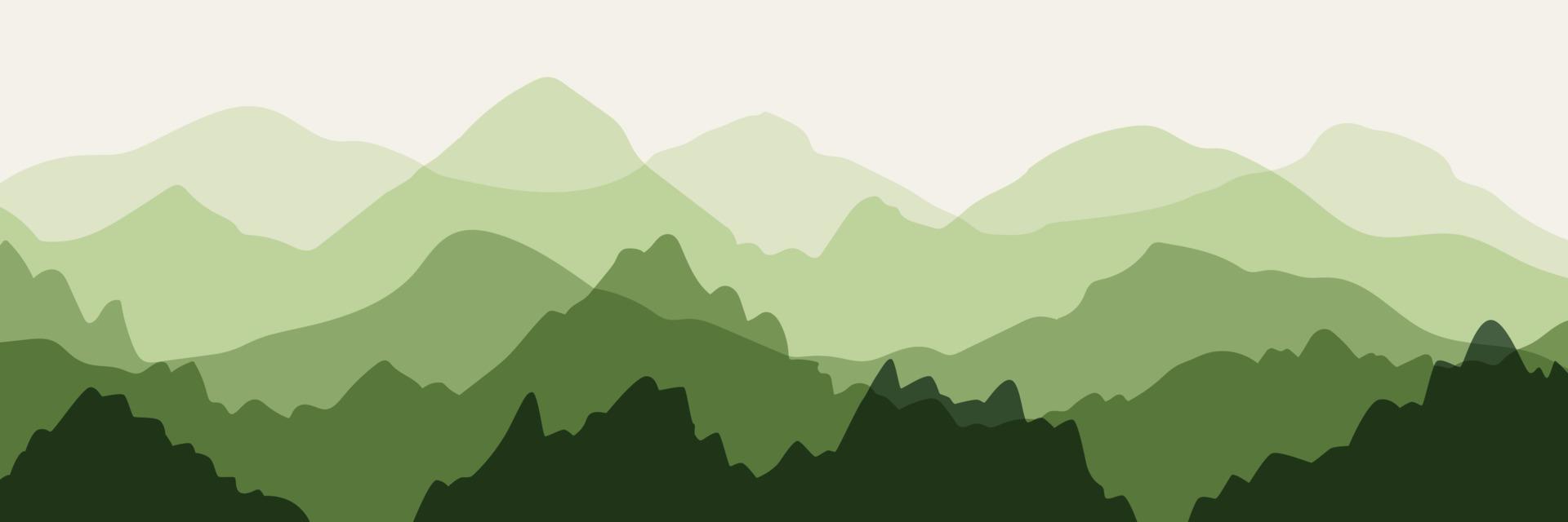 Horizontal abstract landscape. Background with mountains in green palette. Vector illustration for poster, print.