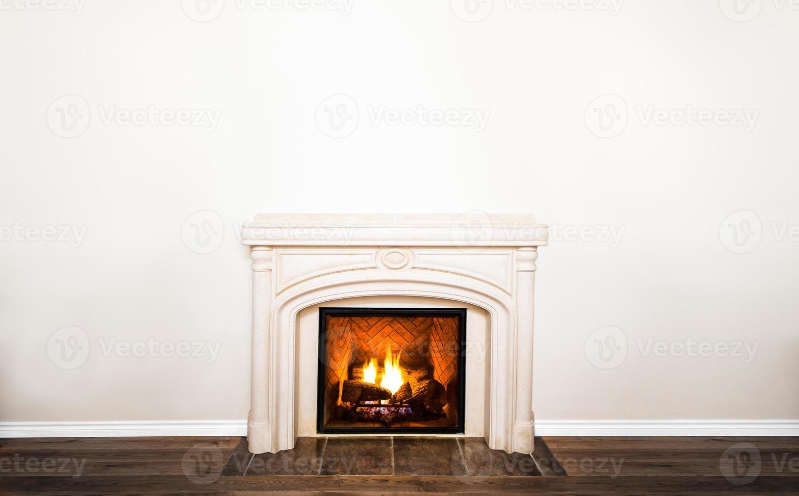 Luxurious White Marble Fireplace and empty wall photo