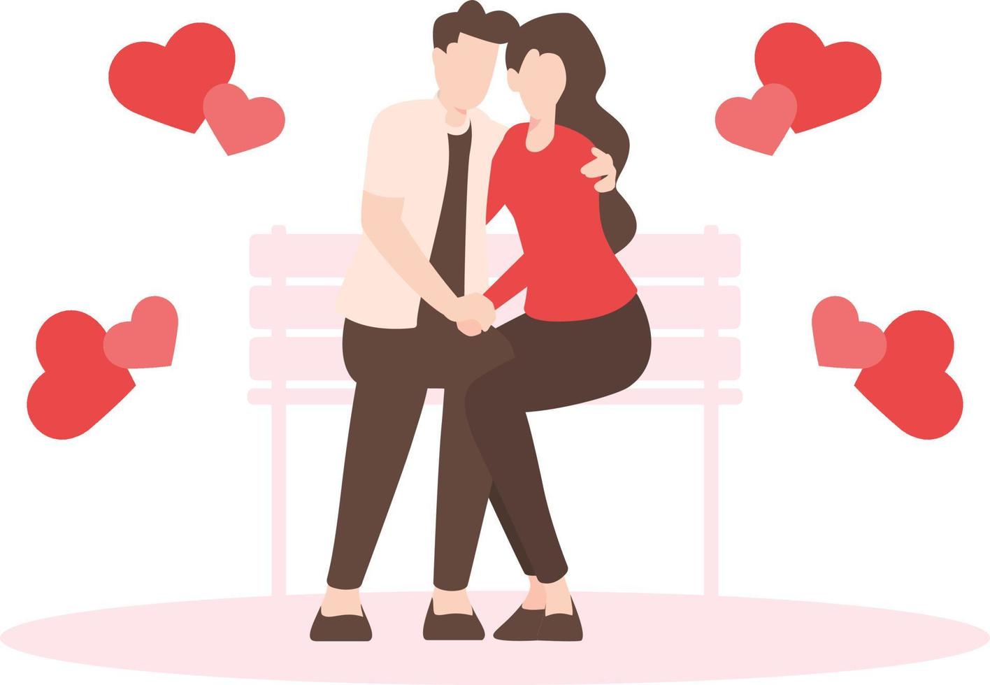 The couple sit on bench and doing romance. vector