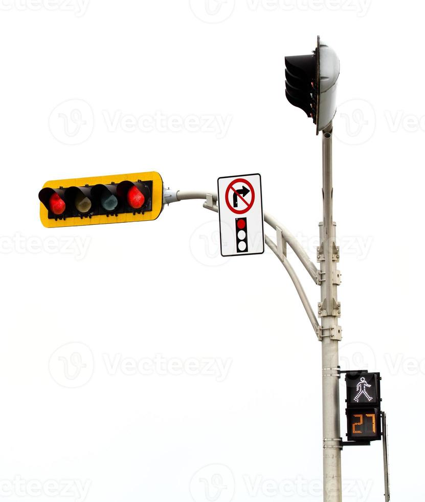 No Right Turn on red Light Intersection Isolated On White photo