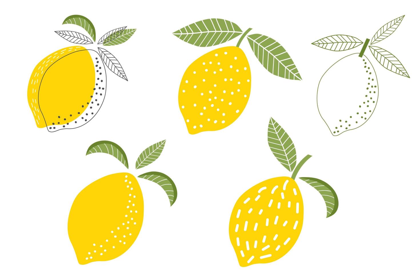 Doodle tropical fruit lemon, citrus set, isolated on white background. Vector hand drawn illustration.