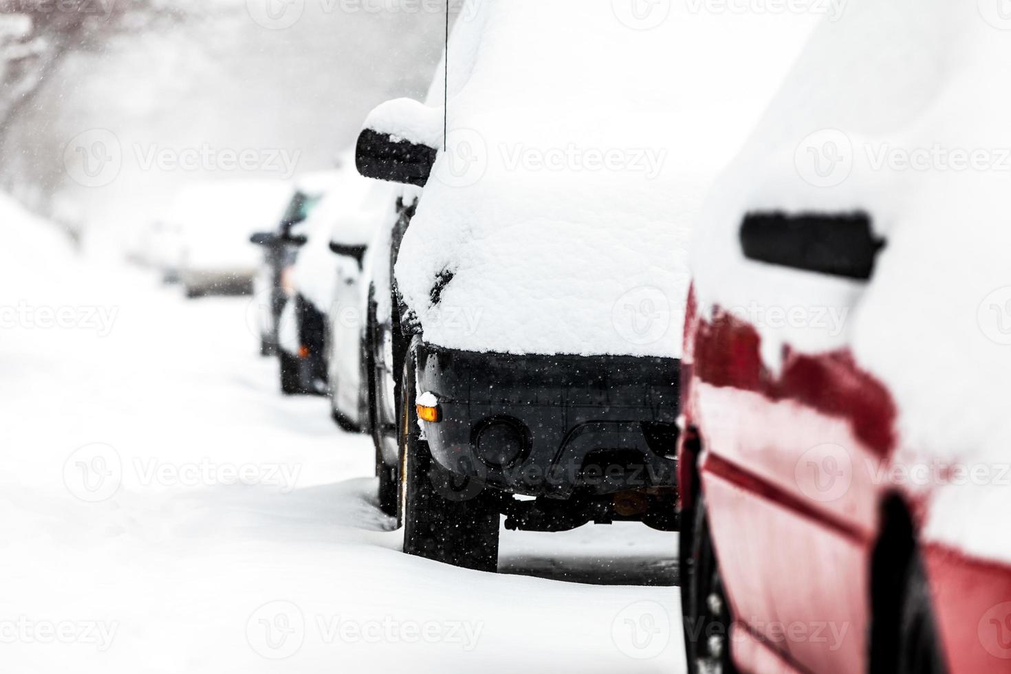 Parked Cars on a Snowstorm Winter Day photo