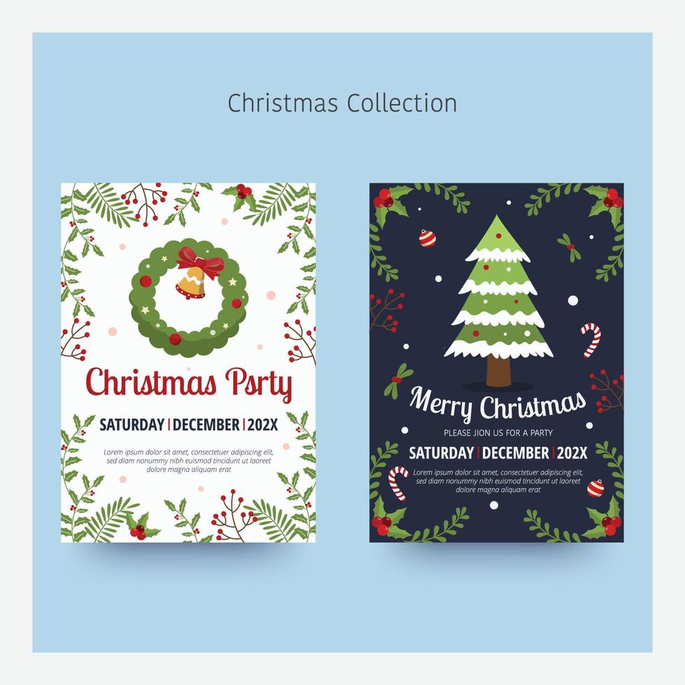 diseño de invitación y tarjeta de felicitación navideña con elemento navideño. ilustración vectorial. diseño plano. vector